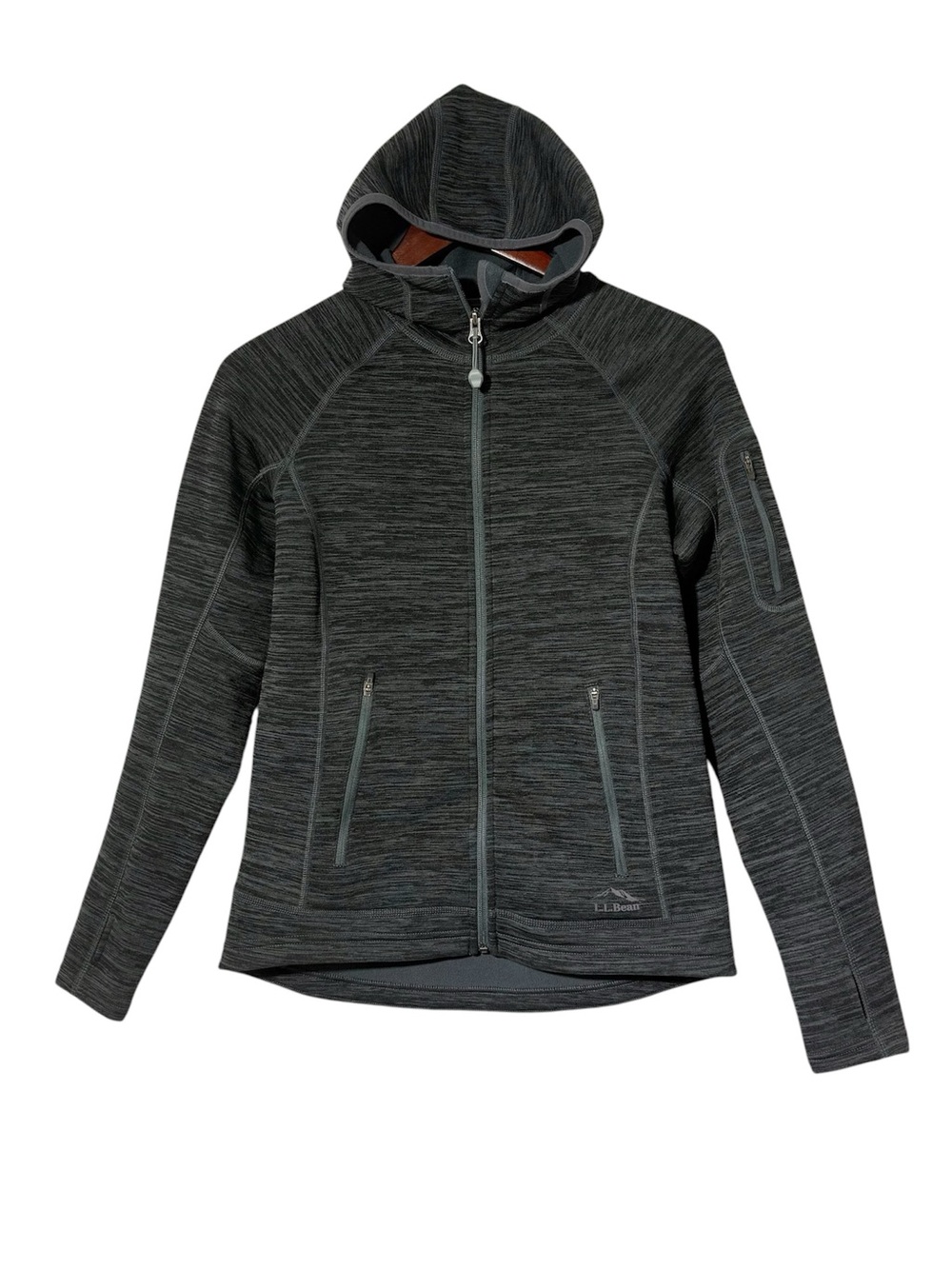 L.L. Bean PrimaLoft ThermaStretch Fleece Full Zip Hoodie Jacket Gray Black XS